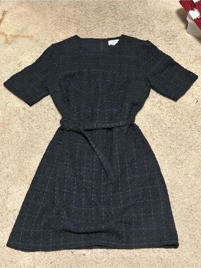 & Other Stories Paris Atelier Black Tweed Belted Mini Dress dark academic plaid